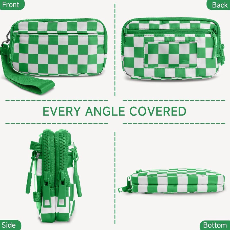 NBERMOTION Checkered Nylon Wristlet Wallets for Women RFID Blocking Purse With Credit Card Holder & Crossbody Strap - Image 5